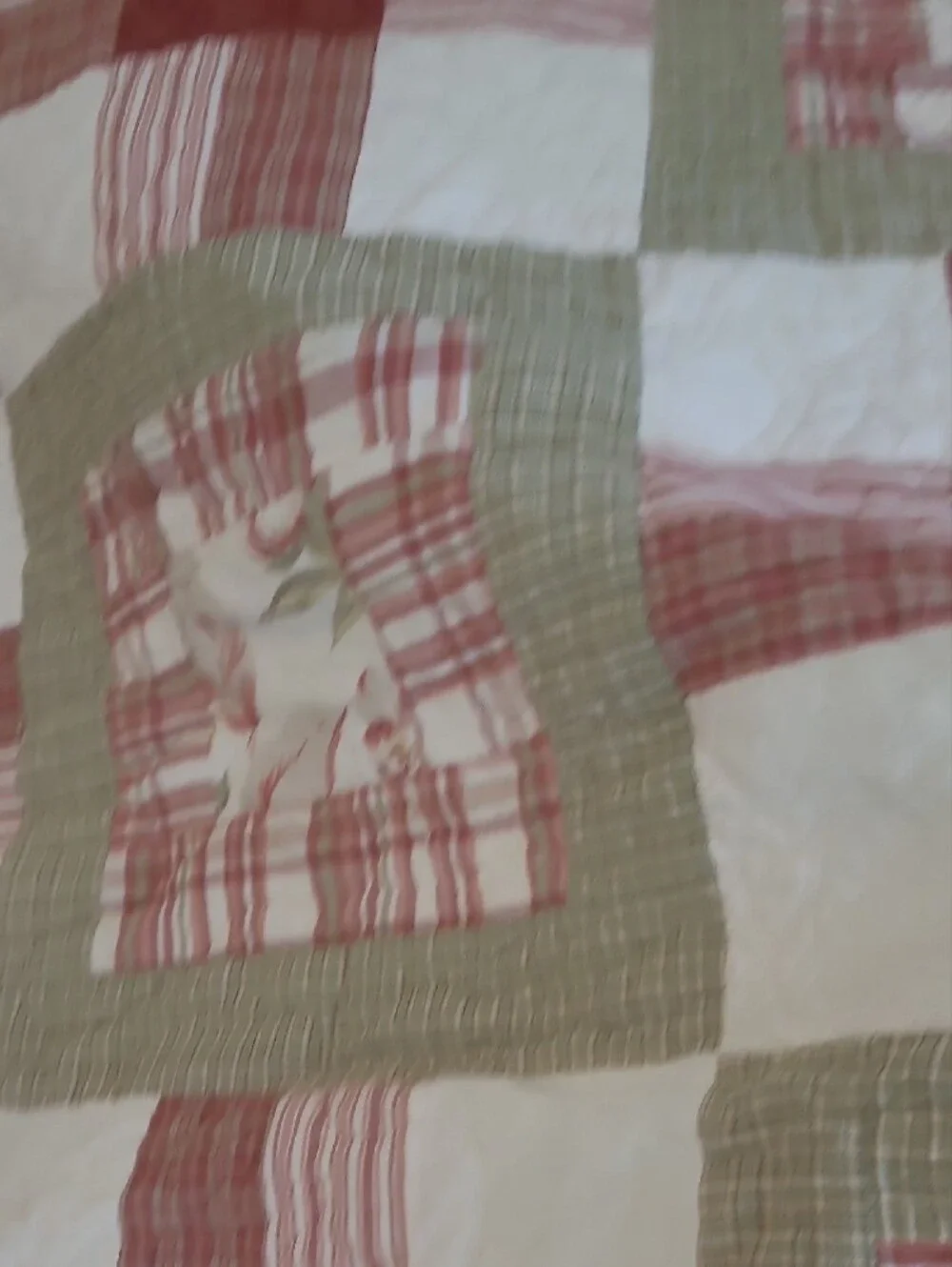 Rust and Cream Patchwork Quilt Bedspread with Subtle Green Accents